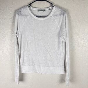 Vince Women’s Linen Raglan-Sleeve Pullover Top Medium Long Sleeve White